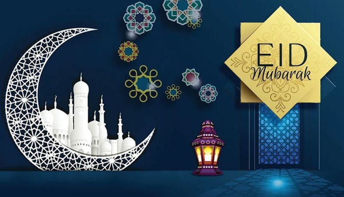 The image is a greeting card showing Eid Mubarak, which means Blessed Festival in Arabic.  — The News
