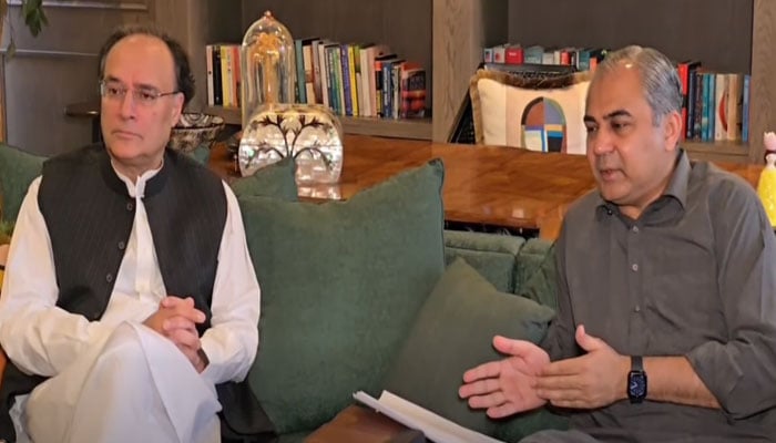 Interior Minister Mohsin Naqvi (right) and Finance Minister Muhammad Aurangzeb chair a joint high-level meeting on March 19, 2026. — Screengrab via Facebook@Ministry of Interior GoP