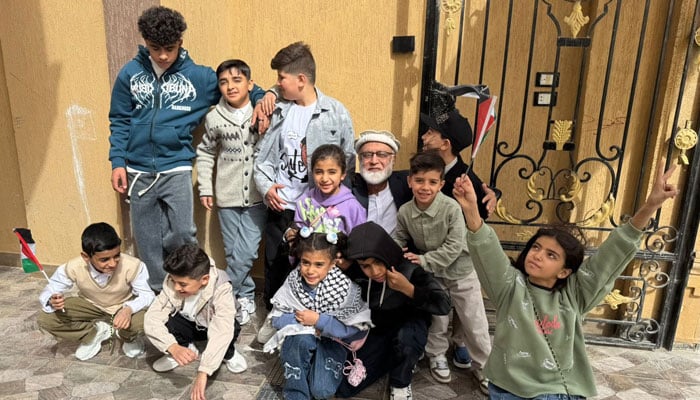 Alkhidmat Foundation Pakistan (AFP) President, Dr Hafeezur Rehman, pictured with children in Cairo, Egypt on March 20, 2026. — Facebook@alkhidmat.org