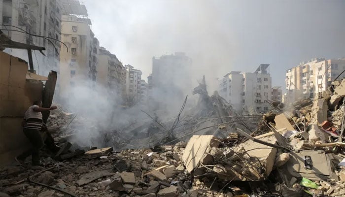 Aftermath of Israeli strikes on Beiruts southern suburbs. —Reuters/File