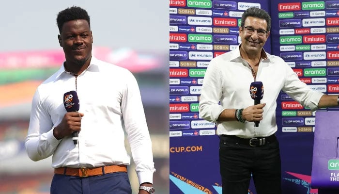 The collage of photos shows former West Indies all-rounder Charlos Brathwaite (left) and former Pakistan pacer Wasim Akram. — AFP/File