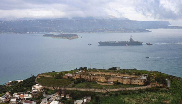 USS Gerald R. Ford arrives at Souda Bay naval base in Crete on March 23, 2026.— AFP