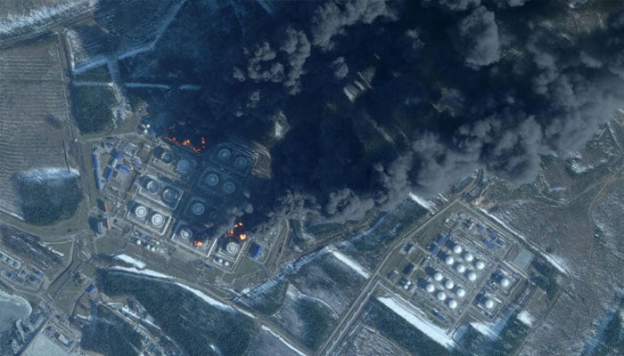 Satellite images show flames and thick plumes of black smoke rising into the air from the oil terminal in the Russian town of Primorsk. —AFP/File
