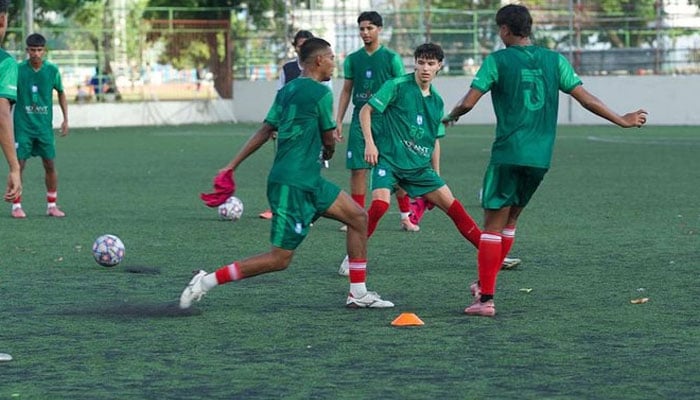 Pakistan under-20 SAF Football players in action. —X@RadioPakistan