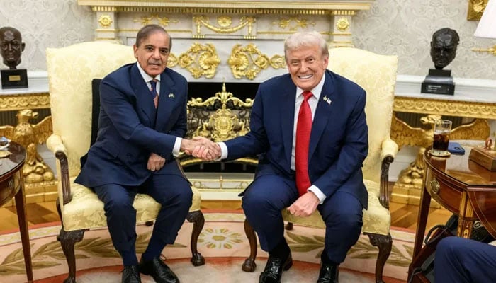 Prime Minister Shehbaz Sharif (left) shakes hand with US President Donald Trump during a meeting in the Oval Office of the White House in Washington, DC. — The White House/website/File