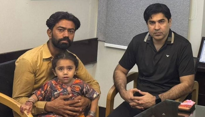 A three-year-old  recovered girl, Warisha, is seen in this image on March 26, 2026. — Facebook@KarachiPoliceOfficial
