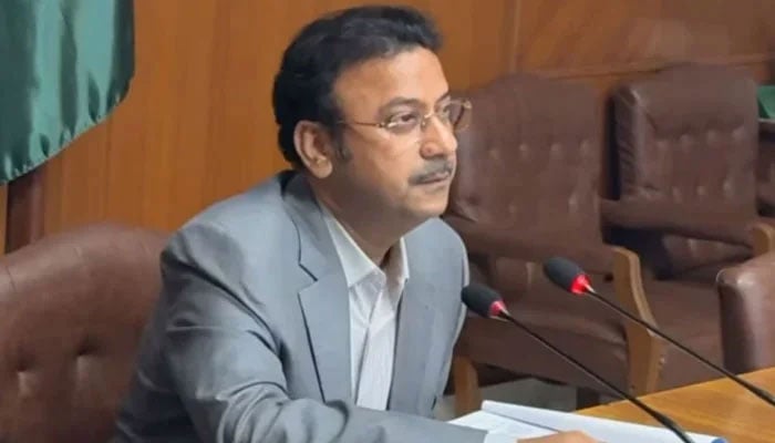 Sindh Home Minister Ziaul Hasan Lanjar chairs a meeting on February 23, 2025. — Screengrab via Facebook@Minister for Home and Law Sindh