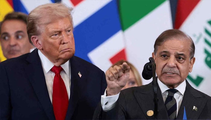 US President Donald Trump, (left) and Pakistani Prime Minister Shehbaz Sharif attend a world leaders summit in Egypt during October on ending the Gaza war.— Reuters