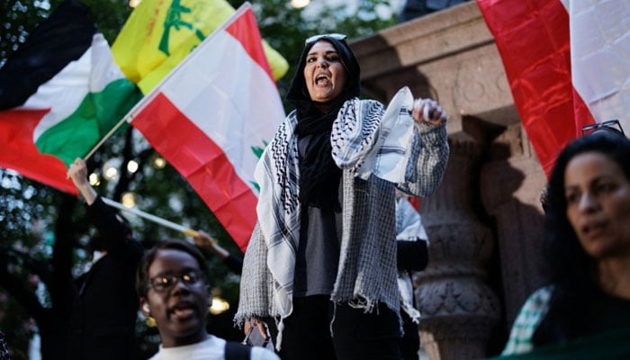 The image shows Nerdeen Kiswani, the leader of Within Our Lifetime, a Palestinian advocacy group active in New York City. — AFP/Filie