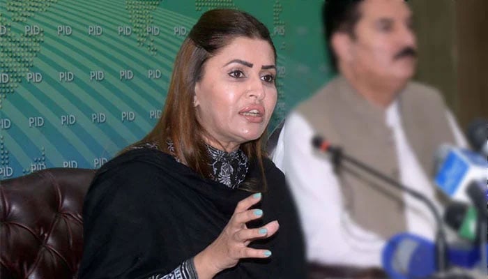 Pakistan Peoples Party Parliamentarians Information Secretary Shazia Marri addressing a press conference at Press Information Department in this undated image. — APP