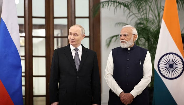 Russias President Vladimir Putin and Indias Prime Minister Narendra Modi attend a meeting in New Delhi, India, December 5, 2025.—Reuters
