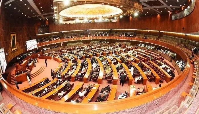 The representational image shows inside view of the National Assembly session underway . — X@NAofPakistan/File