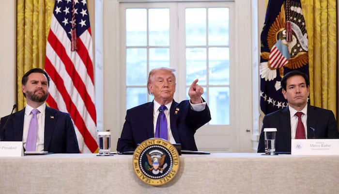 US President Donald Trump takes questions from reporters while Vice President JD Vance and Secretary of State Marco Rubio look on, as they attend a meeting with oil industry executives, at the White House in Washington, DC, U.S., January 9, 2026.—Reuters