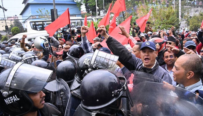 Supporters protest against the arrest of Nepali former prime minister KP Sharma Oli in Kathmandu on March 29, 2026. —AFP