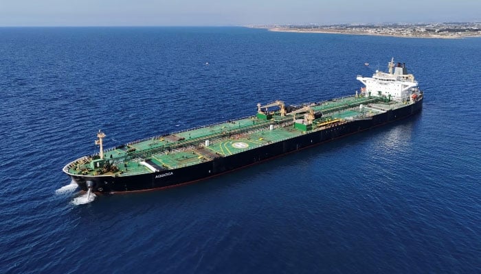 A drone view shows vessel Aquatica, carrying Russian oil, waiting to be unloaded at Baniyas port, Syria, March 25, 2025. — Reuters