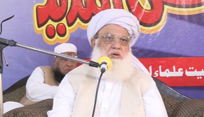 Jamiat Ulema-e-Islam-Fazl (JUIF) provincial chief Senator Maulana Attaur Rehman  addressing an event on March 30, 2026. — Facebook@JUIDMCKPOfficial/reels/Screengrab