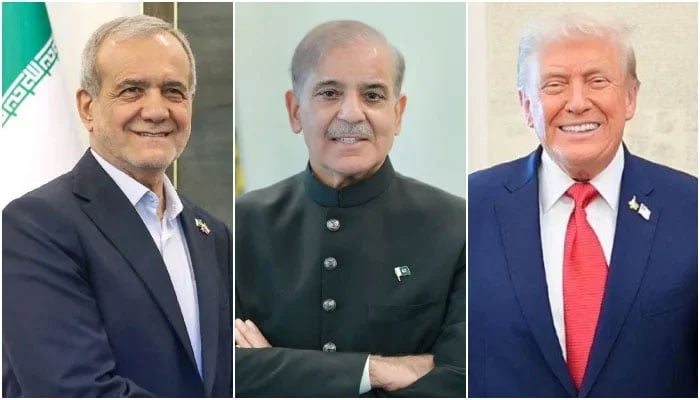 Iranian President Masoud Pezeshkian (left), Prime Minister Shehbaz Sharif (centre), and US President Donald Trump. — PMO/WhiteHouse
