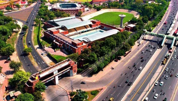 This image shows an aerial view of the Nishtar Park Sports Complex in Lahore, Pakistan. — Facebook/@LocallyLahore/file