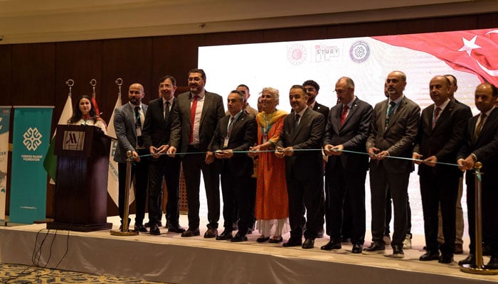 The image shows a glimpse from the 7th edition of the Pakistan Turkish Universities Education Fair on March 30, 2026. — X@TMaarifVakfi