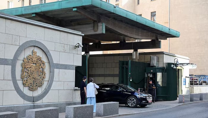 A car belonging to the British ambassador drives out of the embassy in Moscow, Russia, September 13, 2024.—Reuters