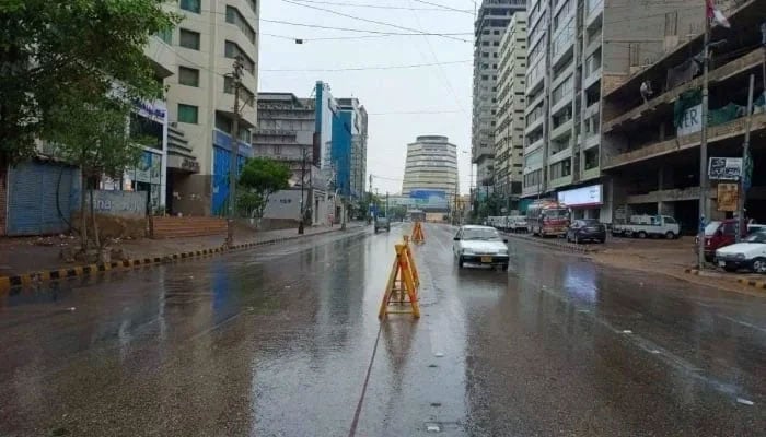 The picture shows II Chundrigar Road in Karachi. — Geo News/File
