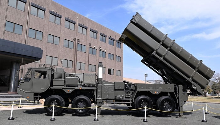 The launch system for the Type 12 surface-to-ship missile on display at the Japan Ground Self-Defense Force Kengun Garrison in Higashi Ward, Kumamoto City, on March 17, 2026.— AFP
