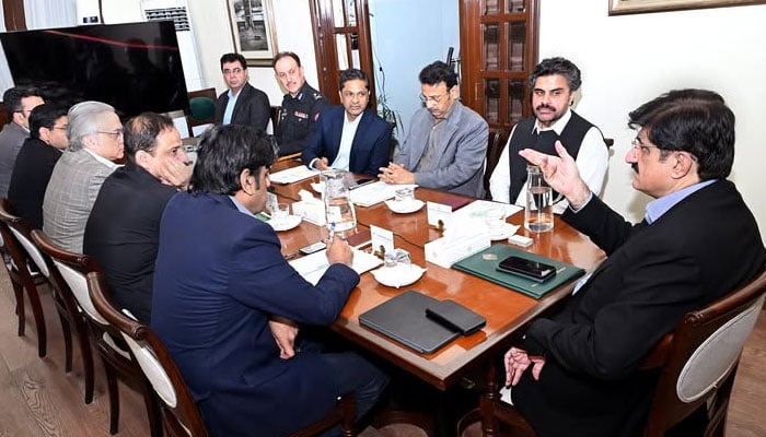Sindh Chief Minister Syed Murad Ali Shah chairing a meeting on April 1, 2026. — Facebook@SindhCMHouse