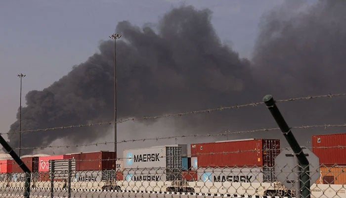 Smoke billows from Jebel Ali port after an Iranian attack, following United States and Israel strikes on Iran, United Arab Emirates on March 1, 2026. — Reuters