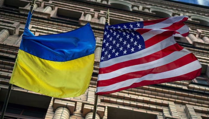 The Ukrainian and US national flags fly outside a building, amid Russias attack on Ukraine, in Kyiv, Ukraine, May 12, 2025. — Reuters