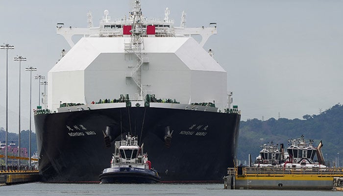 The Bahamas‑flagged LNG tanker Nohshu Maru transits through the Cocoli Locks as the Panama Canal operates at top capacity, with the war in Iran boosting demand from owners and operators of liquefied natural gas vessels, in Panama City, Panama, March 24, 2026. — Reuters