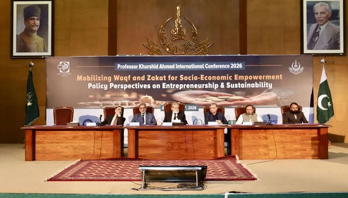 An image from the Professor Khurshid Ahmad International Conference 2026, jointly organised by the IPS and AIOU on April 2, 2026. — Facebook@AIOU.OfficialAccount