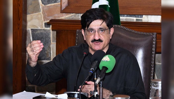 Sindh Chief Minister Syed Murad Ali Shah addresses a press conference at the Chief Ministers House on April 3, 2026. — APP