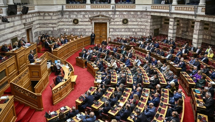 This image shows the interior of the Hellenic Parliament (the Greek Parliament) located in Athens, Greece. — AFP/File