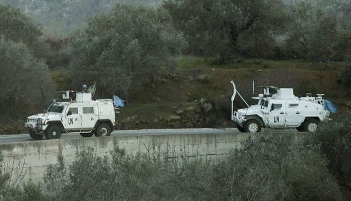 The representational image shows UN peacekeepers (UNIFIL) vehicles riding along a street in Marjaayoun, Southern Lebanon January 20, 2025. — Reuters