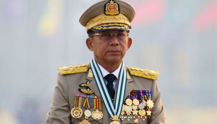 Myanmar’s junta chief Senior General Min Aung Hlaing, who ousted the elected government in a coup on February 1, presides an army parade on Armed Forces Day in Naypyitaw, Myanmar, March 27, 2021. — Reuters