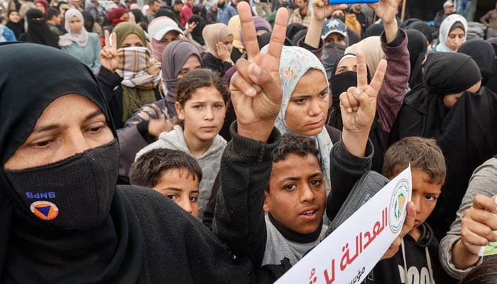 Palestinians take part in a protest against the execution of the Israeli death penalty law for Palestinians convicted in military courts of deadly attacks, in Khan Younis, southern Gaza Strip, April 2, 2026. — Reuters