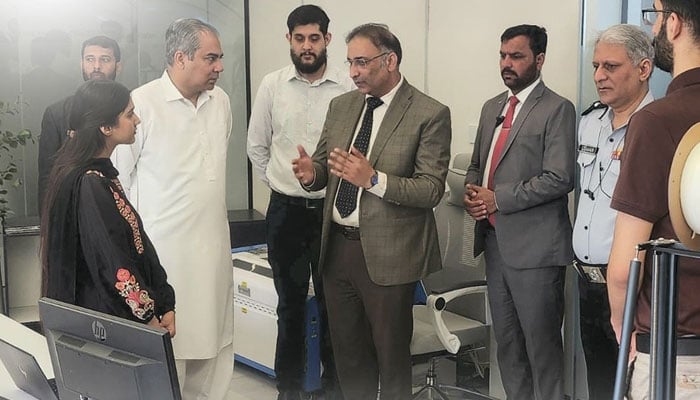 Federal Interior Minister Mohsin Naqvi is seen at the National Forensic Agency on April 3, 2026. — Facebook@realmohsinnaqvi