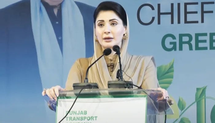 Punjab Chief Minister Maryam Nawaz addresses a ceremony in Faisalabad, on September 28, 2025. — Screengrab via Geo News