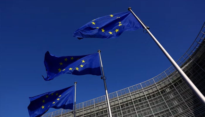 European Union flags flutter outside the European Commission headquarters in Brussels, Belgium February 26, 2026.—Reuters