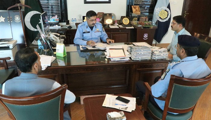 Inspector General of Police Syed Ali Nasir Rizvi is seen in a meeting on April 4, 2026.  — Facebook@islamabadpolice