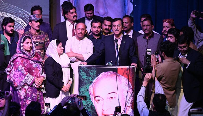 Chairman Senate Syed Yusuf Raza Gilani addressing a seminar on April 4, 2026. — Facebook@Pakistansenate