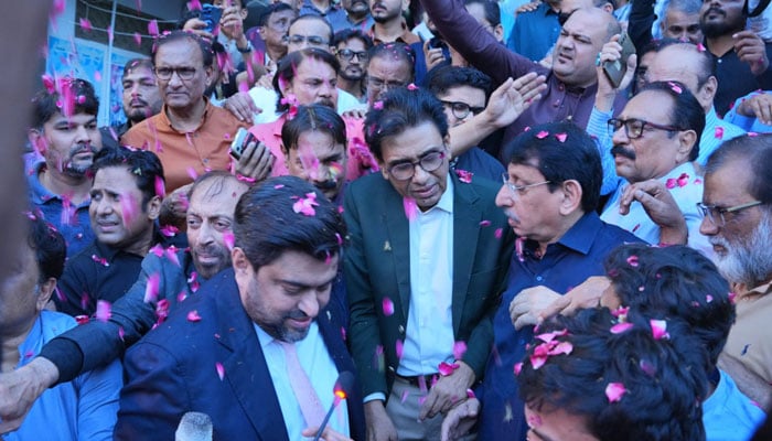 Former Sindh governor Kamran Khan Tessori arrives at the the MQM-P’s Bahadurabad headquarters on April 4, 2026. — X@KamranTessoriPk