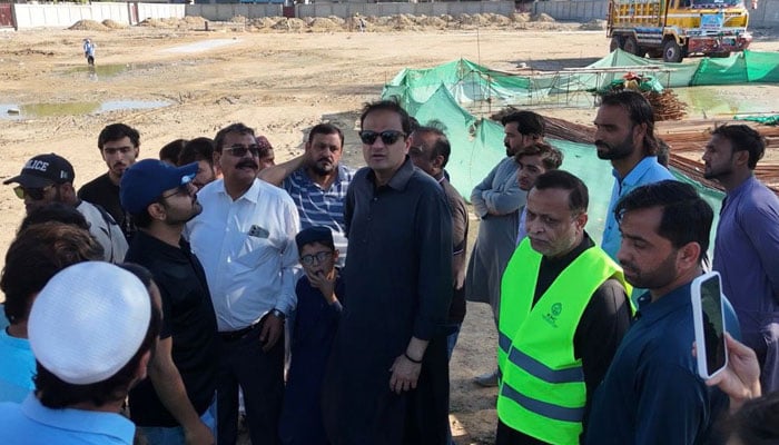 Karachi Mayor Murtaza Wahab is seen in an area in Karachi on April 4, 2026. — Facebook@barristermurtazawahabofficial