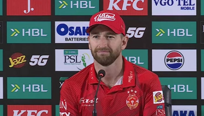Islamabad United’s English pacer Richard Gleeson during a press conference after match. —PSL