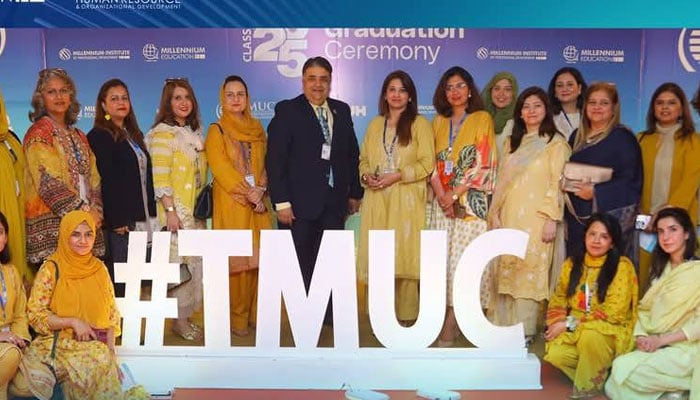 Participants pose for a photo at the Millennium Service Awards Ceremony 2026 at Pakistan National Council of the Arts (PNCA) on April 1, 2026. — Facebook@FWS.RWP