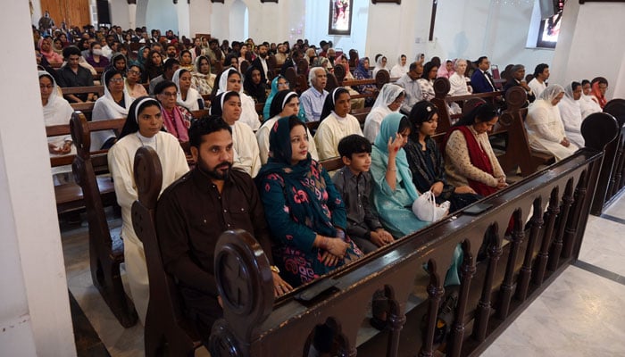 Pakistani Christian community gather at Saint Joseph Cathedral Church in the Lalkurti area to attend the Easter service on April 5, 2026. — APP