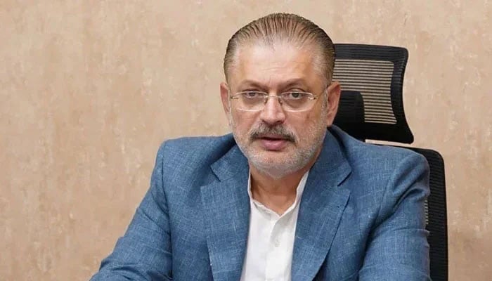 Sindh Senior Minister Sharjeel Inam Memon  speaks during a meeting on April 28, 2024. — Facebook@SharjeelInamMemon