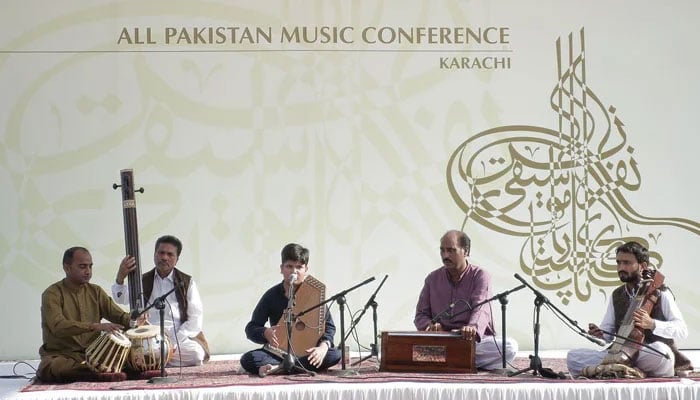 A child performer sings music at All Pakistan Music Conference (APMC) in Karachi on May 23, 2023. — Facebook@MusicConfKHI
