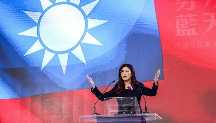 Newly elected opposition Kuomintang (KMT) leader Cheng Li-wun delivers her speech during the Kuomintang (KMT) 12th National Congress in Taipei on Nov 1, 2025. — AFP/File