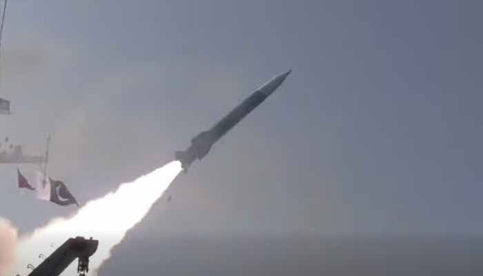 Representational image of Pakistan Navy tests indigenously developed ship-launched Anti-Ship Ballistic Missile. — ISPR